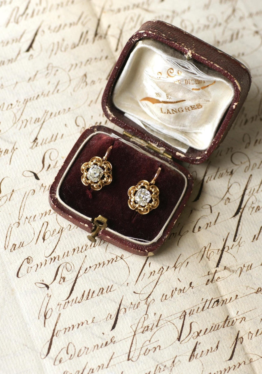 Dormeuses Diamants Taille Ancienne Coussin 1.40 Cts - Galerie Pénélope