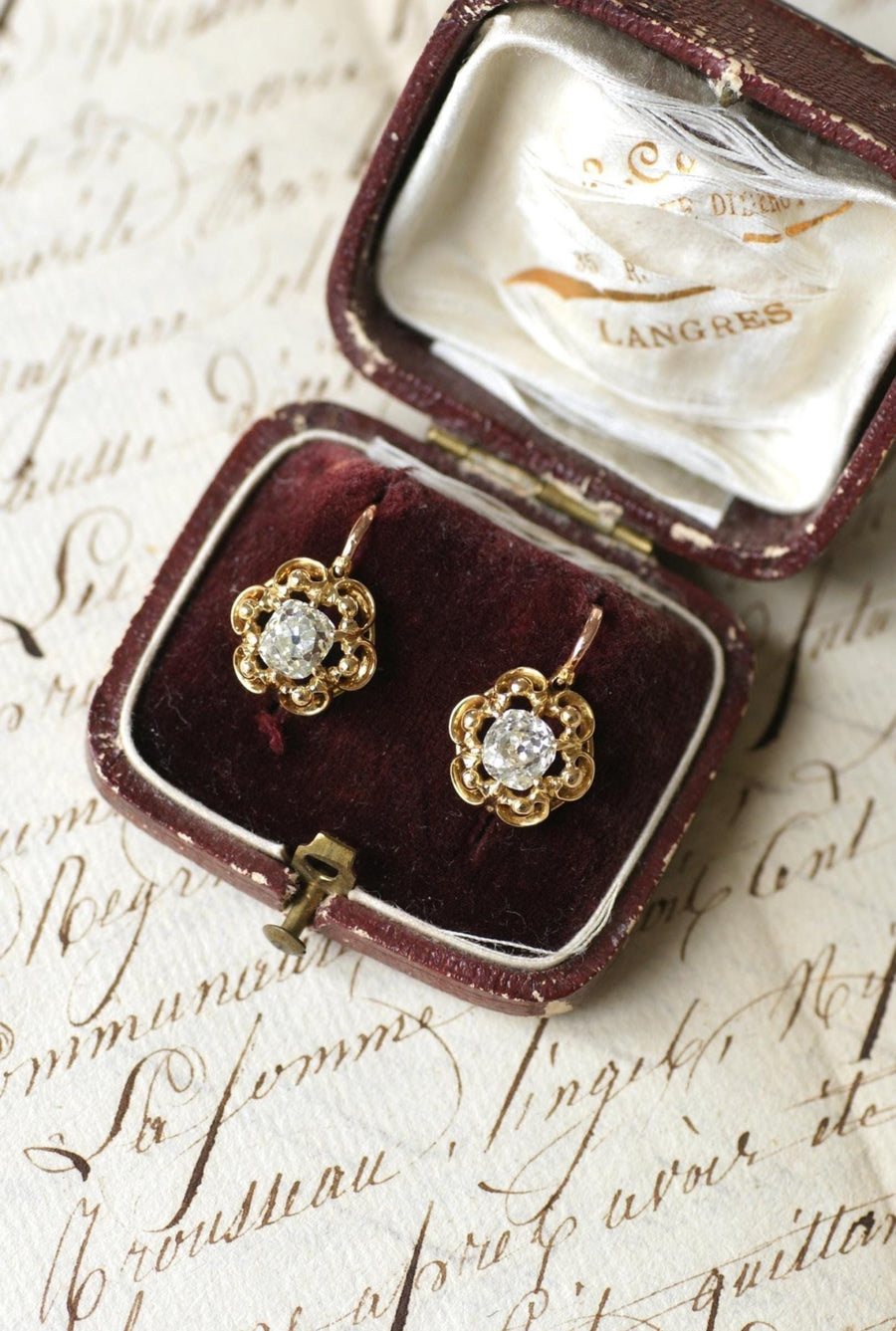 Dormeuses Diamants Taille Ancienne Coussin 1.40 Cts - Galerie Pénélope
