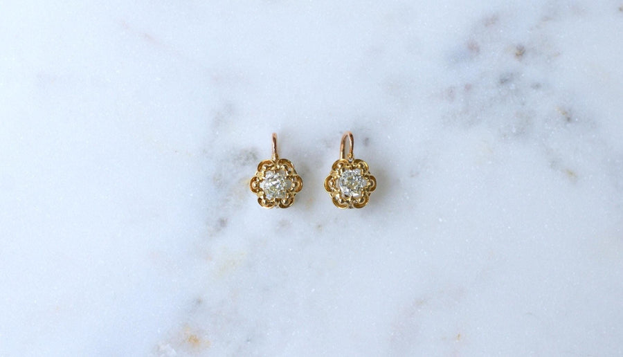 Dormeuses Diamants Taille Ancienne Coussin 1.40 Cts - Galerie Pénélope