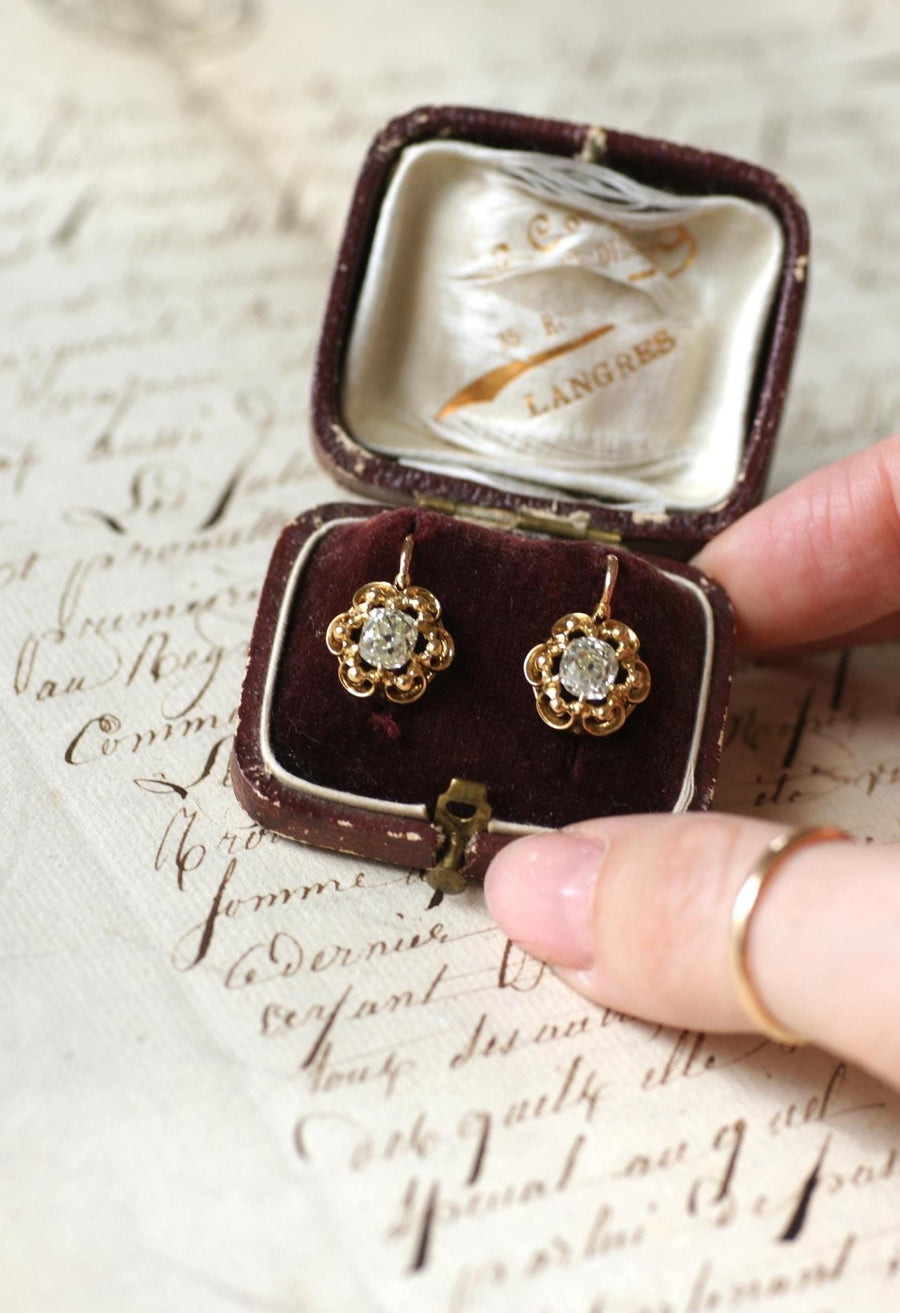 Dormeuses Diamants Taille Ancienne Coussin 1.40 Cts - Galerie Pénélope