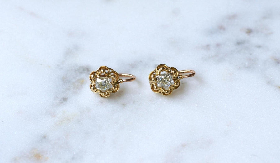 Dormeuses Diamants Taille Ancienne Coussin 1.40 Cts - Galerie Pénélope