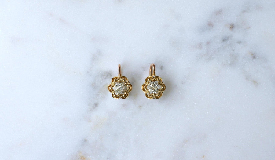 Dormeuses Diamants Taille Ancienne Coussin 1.40 Cts - Galerie Pénélope