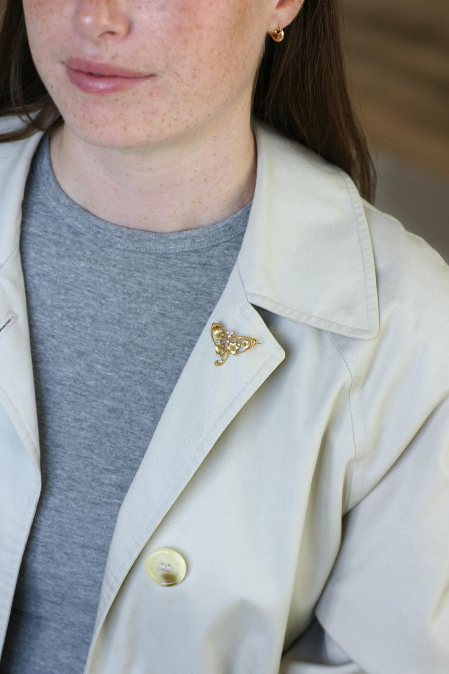 Hubert Martincourt Broche Art Nouveau Or Jaune et Perles - Galerie Pénélope