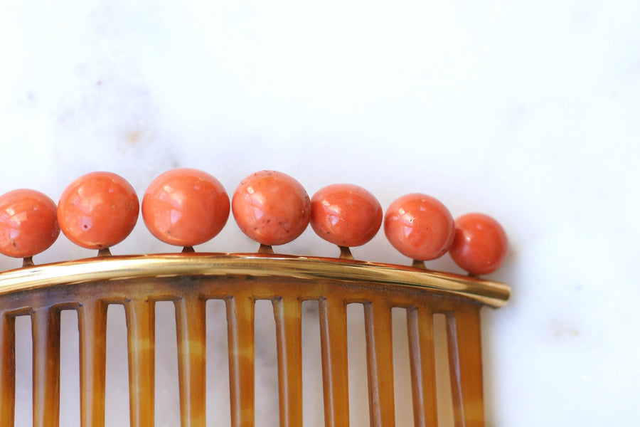 Peigne à Cheveux Ancien Corail et Corne, Diadème de Mariage