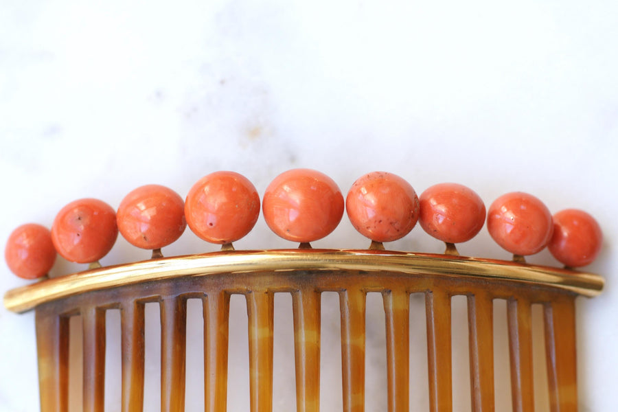 Peigne à Cheveux Ancien Corail et Corne, Diadème de Mariage