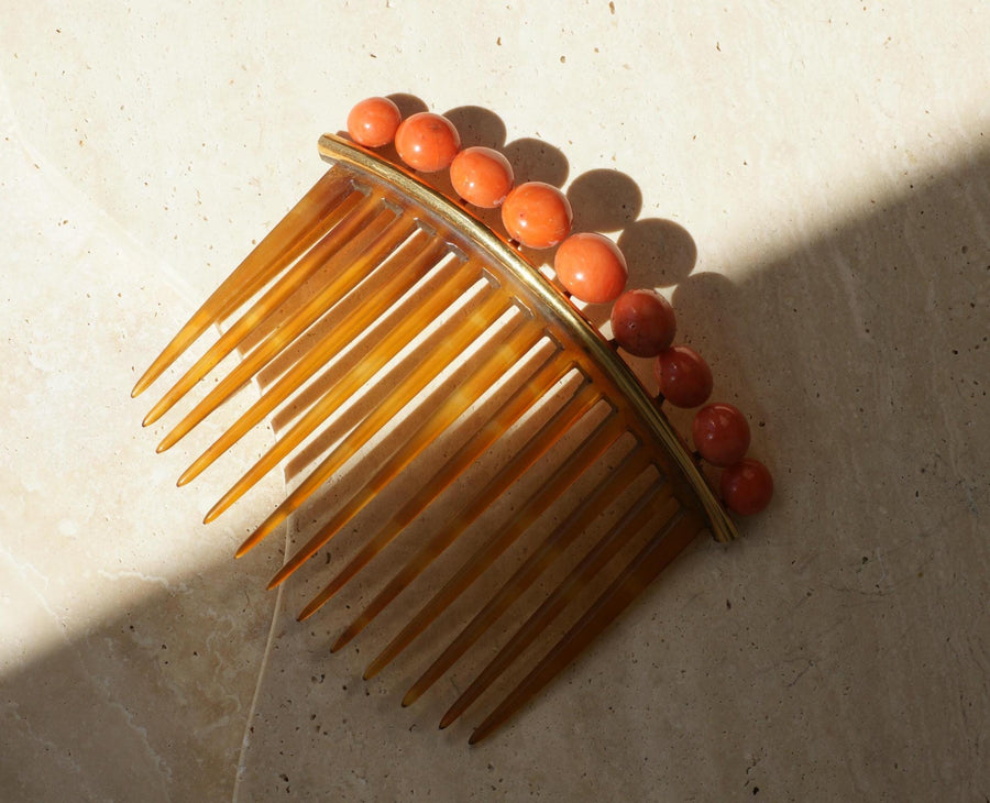 Peigne à Cheveux Ancien Corail et Corne, Diadème de Mariage