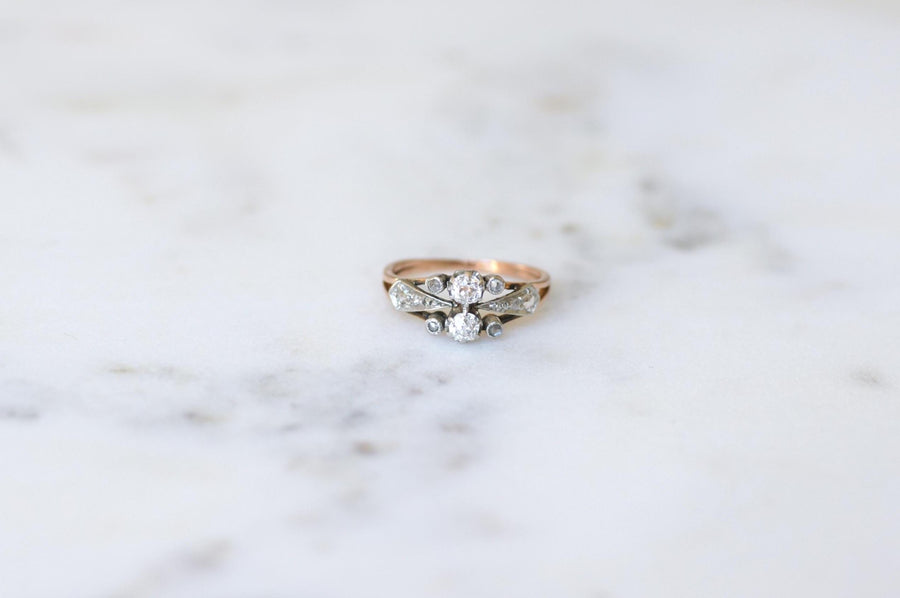 Bague Toi et Moi Diamants Belle époque Or Rose Platine