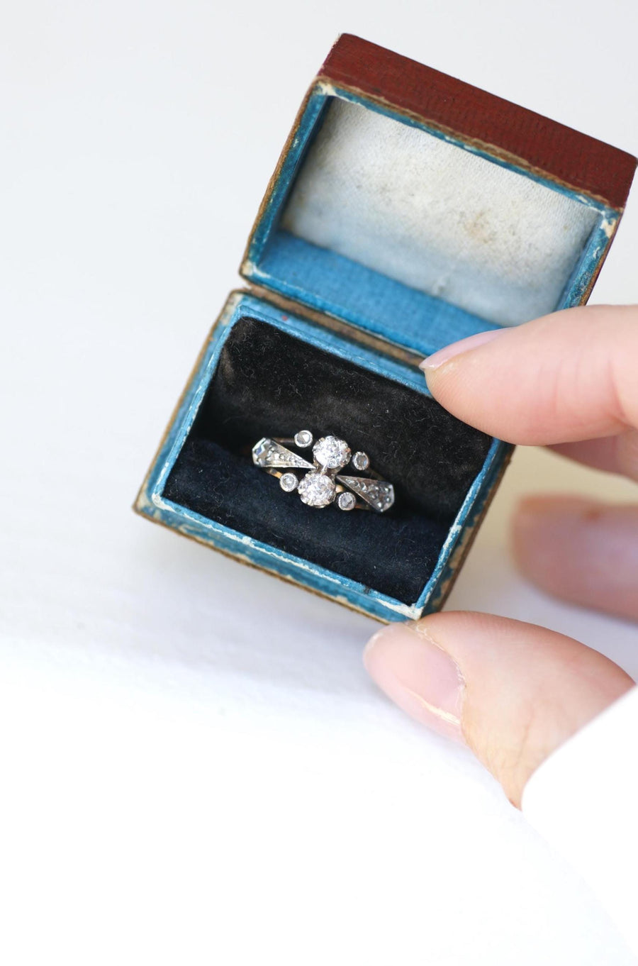 Bague Toi et Moi Diamants Belle époque Or Rose Platine