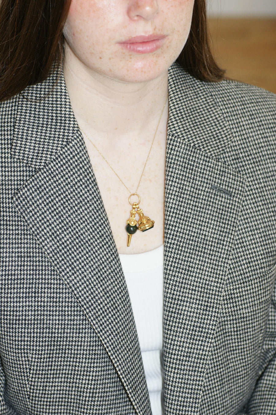 Pendentif Ancien Clef de Montre Or Jaune et Jaspe Sanguin