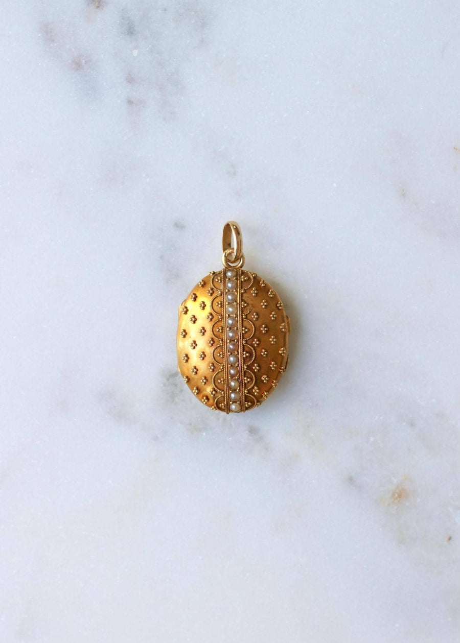 Médaillon Ouvrant Ancien Or Jaune et Perles Fines