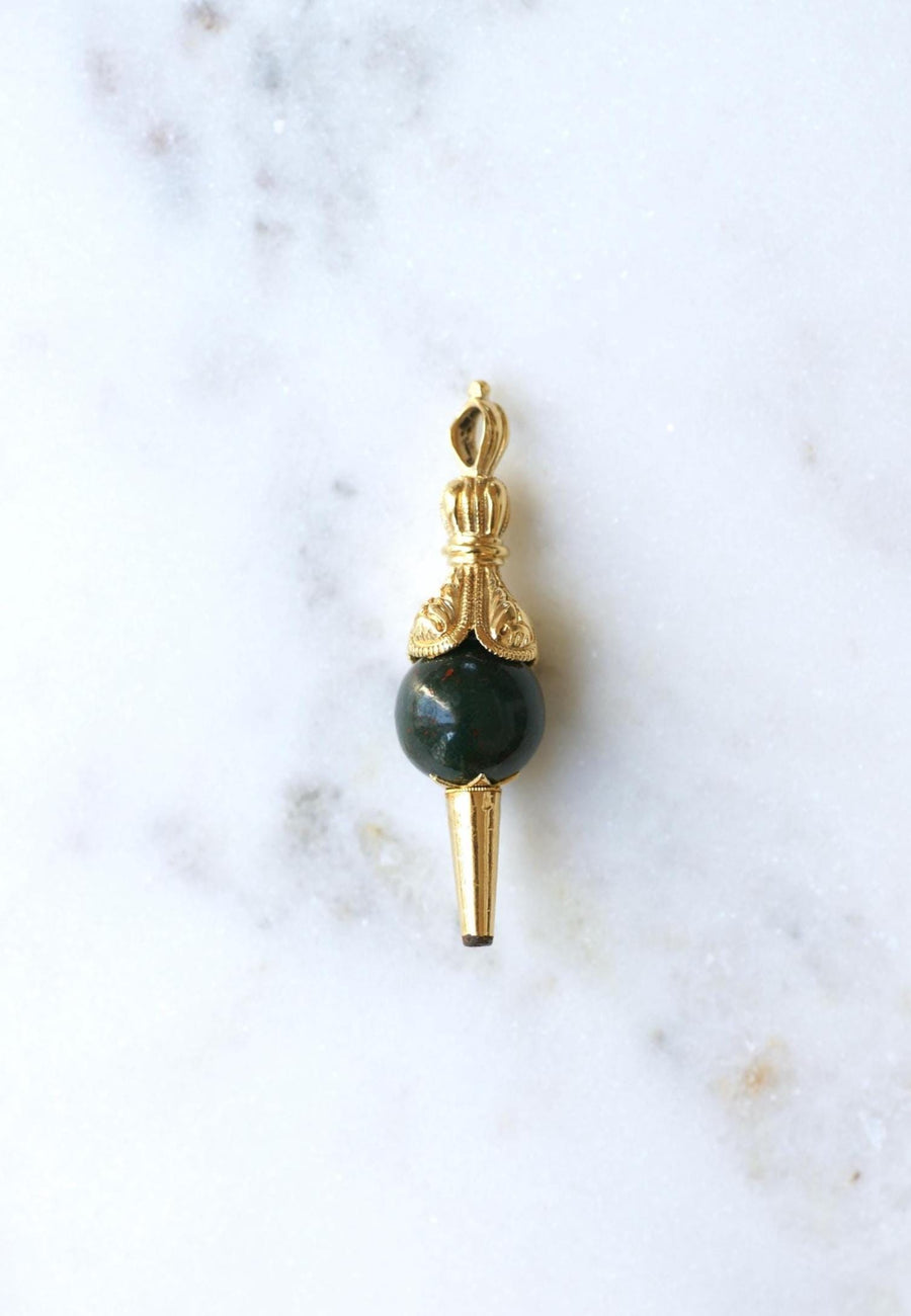 Pendentif Ancien Clef de Montre Or Jaune et Jaspe Sanguin