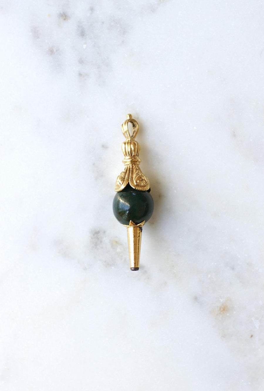Pendentif Ancien Clef de Montre Or Jaune et Jaspe Sanguin