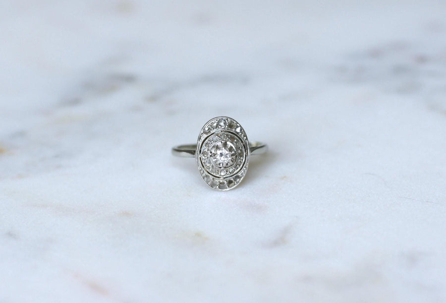 Bague Ovale Art Deco Diamants Platine & Or Blanc
