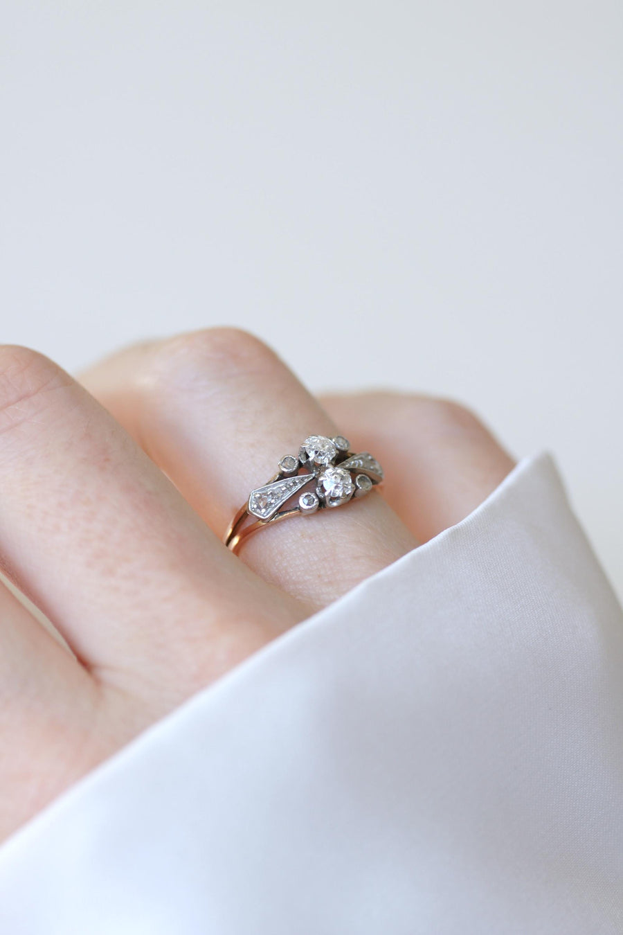 Bague Toi et Moi Diamants Belle époque Or Rose Platine