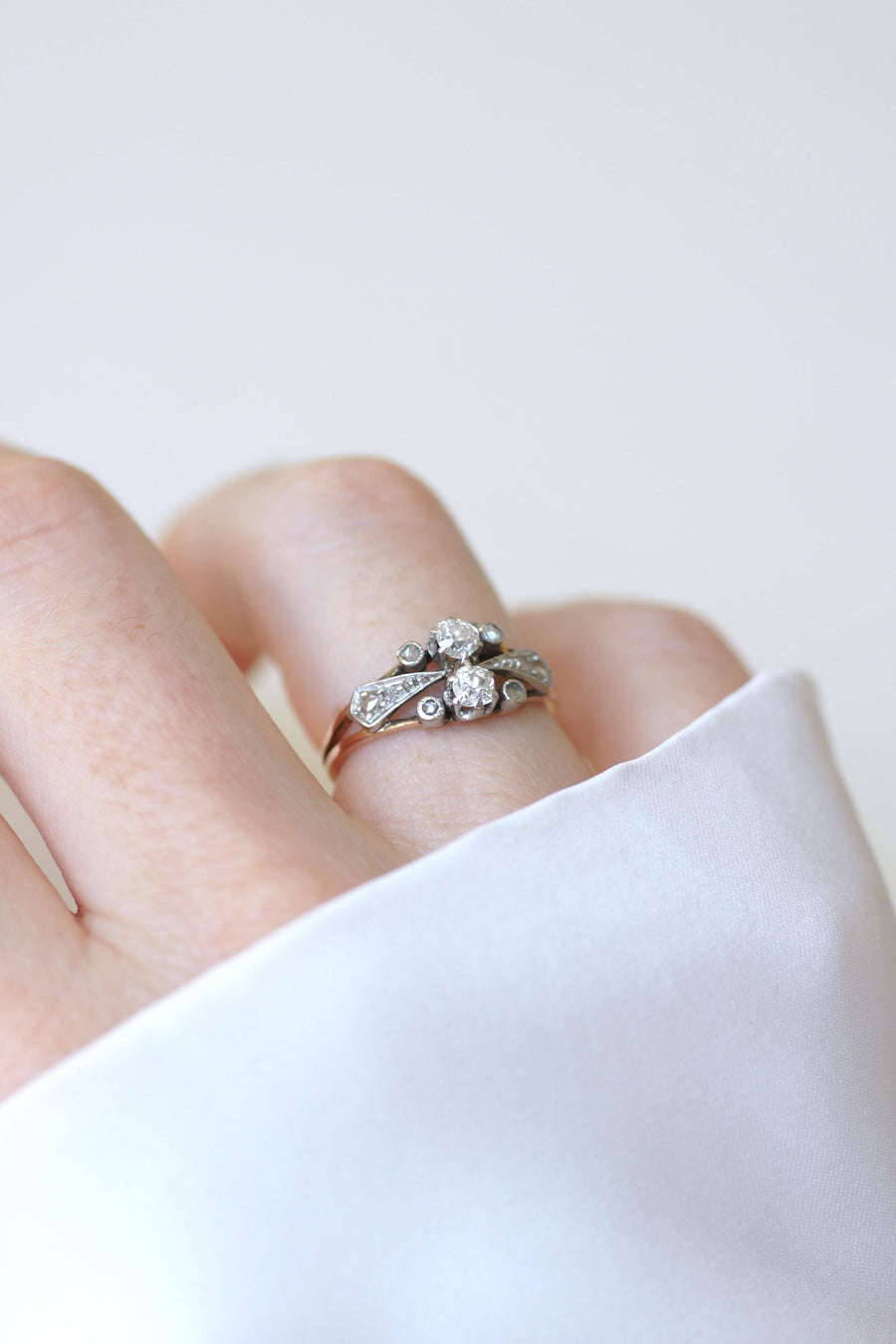 Bague Toi et Moi Diamants Belle époque Or Rose Platine