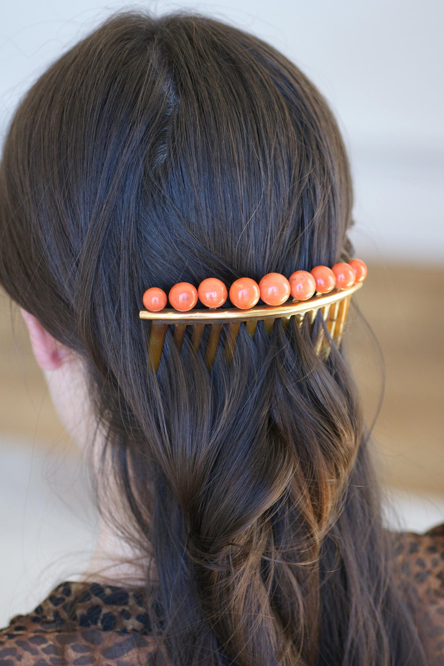 Peigne à Cheveux Ancien Corail et Corne, Diadème de Mariage