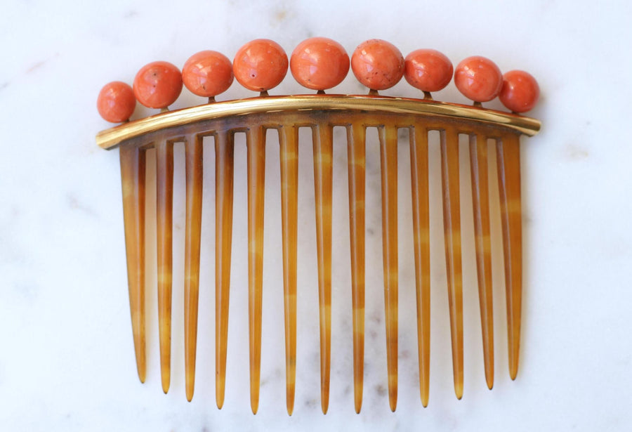 Peigne à Cheveux Ancien Corail et Corne, Diadème de Mariage