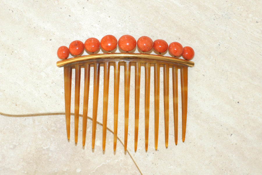 Peigne à Cheveux Ancien Corail et Corne, Diadème de Mariage