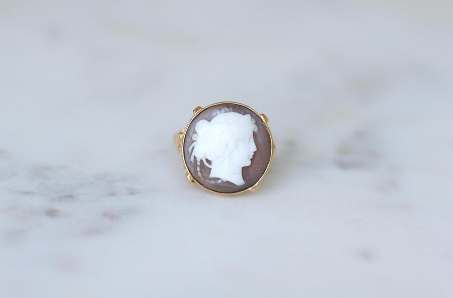 Bague Rétro Camée Coquille sur Or Rose