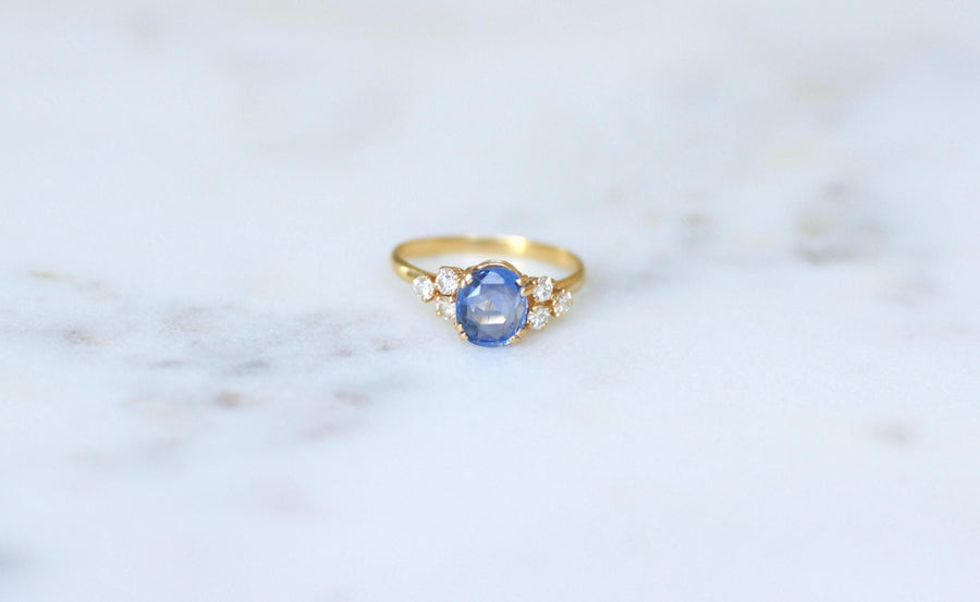 Bague Saphir Ceylan 1.60 Cts et Diamants sur Or Jaune