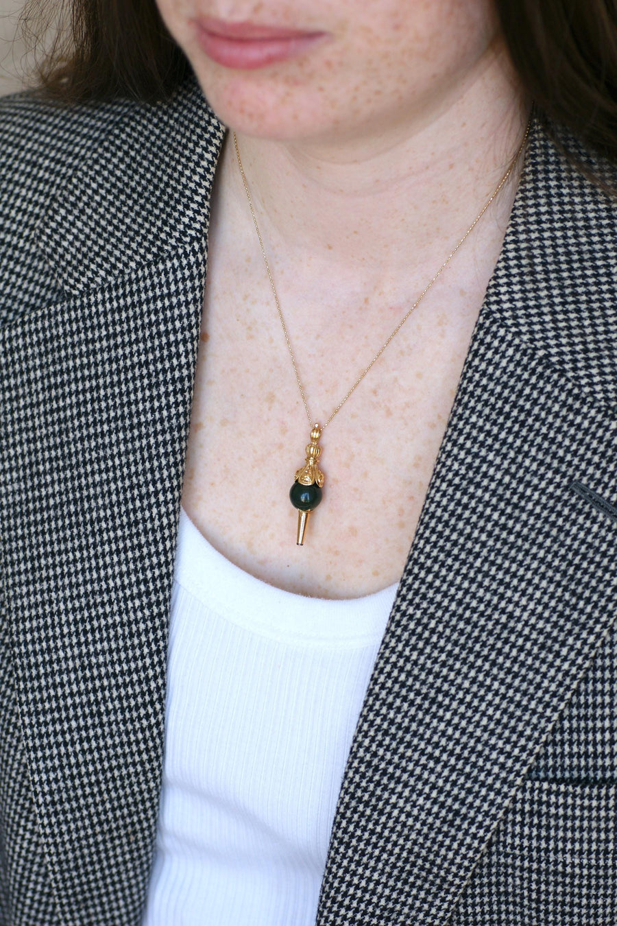 Pendentif Ancien Clef de Montre Or Jaune et Jaspe Sanguin