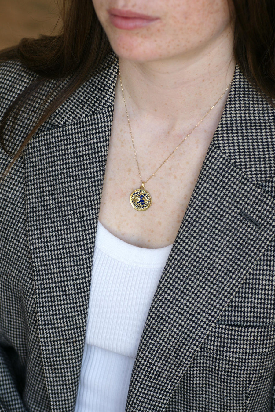 Médaille d'Amour Ancienne Pâquerette Un Peu Beaucoup Or Jaune et Email Bleu