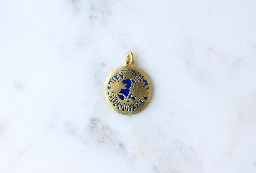 Médaille d'Amour Ancienne Pâquerette Un Peu Beaucoup Or Jaune et Email Bleu