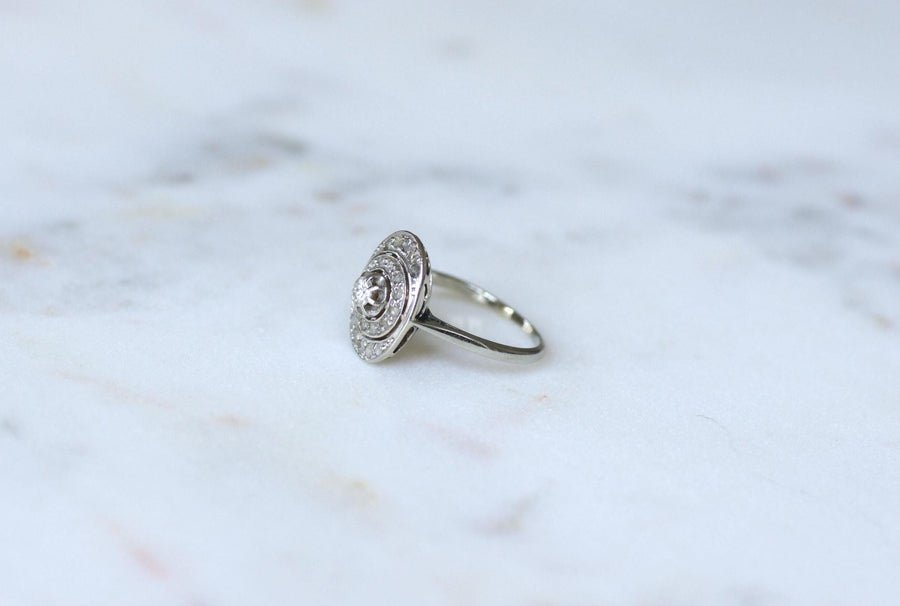 Bague Ovale Art Deco Diamants Platine & Or Blanc