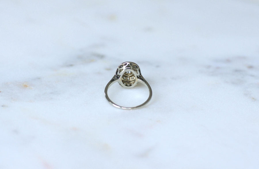 Bague Ovale Art Deco Diamants Platine & Or Blanc