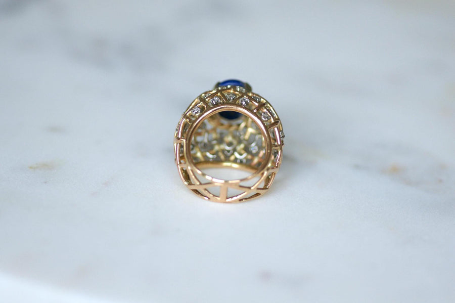 Bague Cocktail Boule Lapis Lazuli et Diamants sur Or Jaune