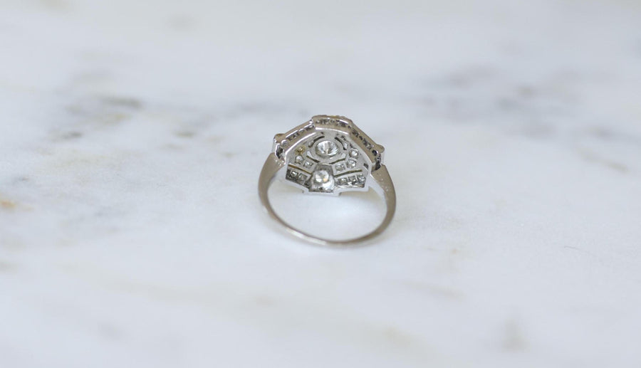 Bague Art Deco Octogonale Diamants sur Platine