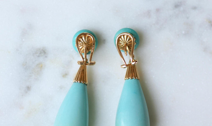 Boucles d'Oreilles Goutte Turquoise sur Or Jaune