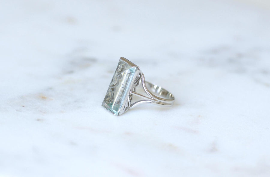Bague Cocktail Aigue Marine 8,00 Cts sur Or Blanc Années 60