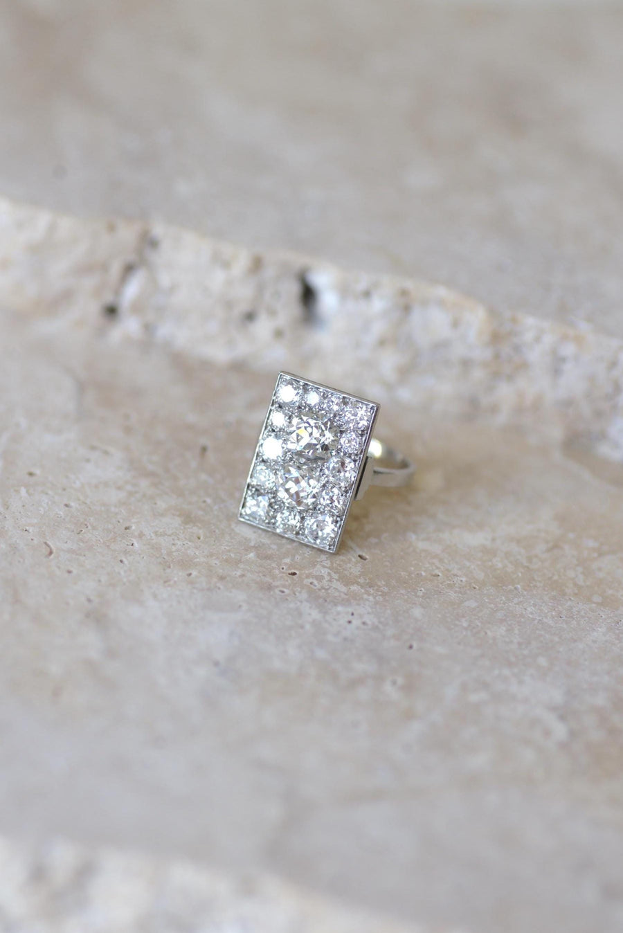 Bague Rectangulaire Art Déco Diamants 3,50 Cts
