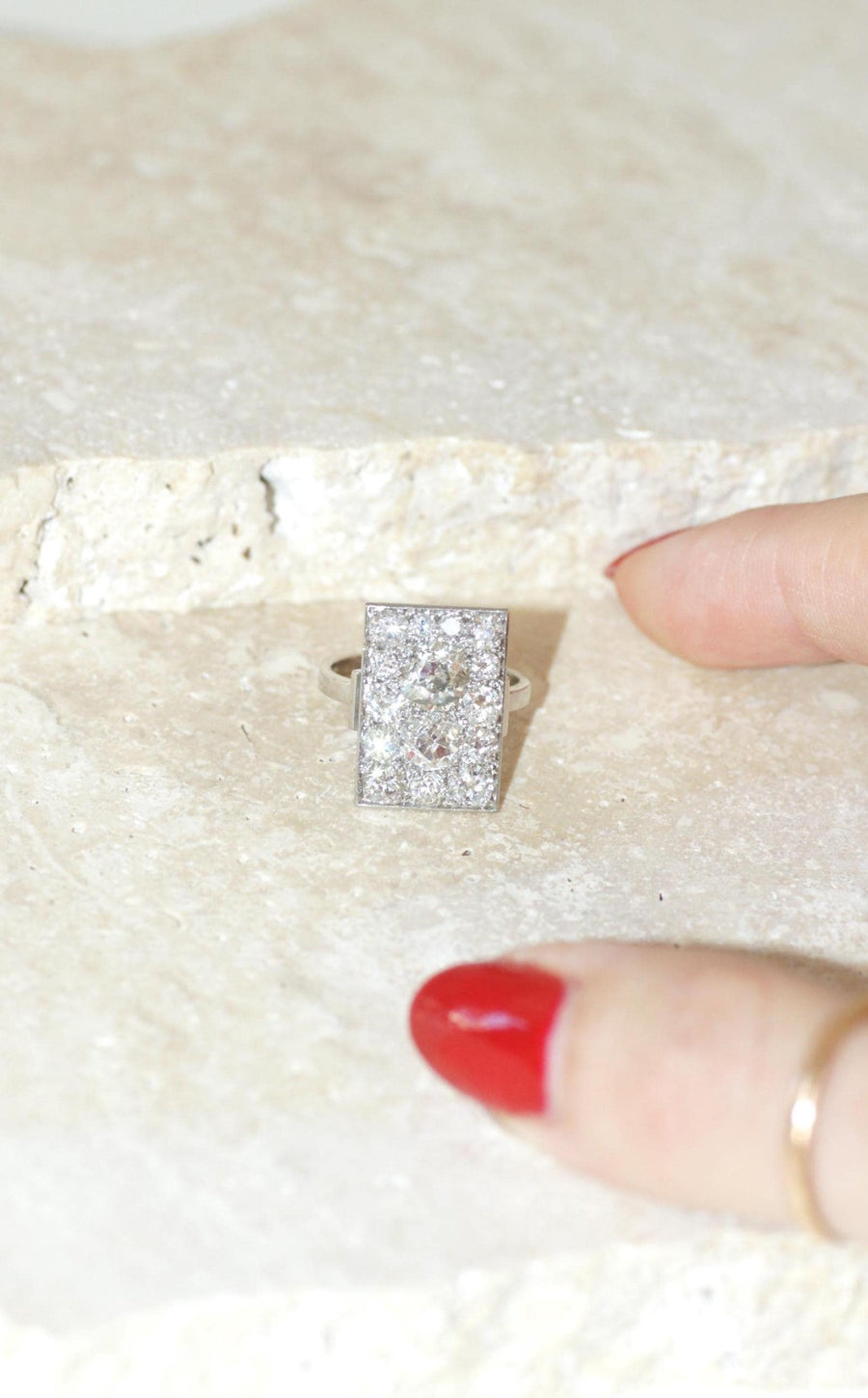 Bague Rectangulaire Art Déco Diamants 3,50 Cts