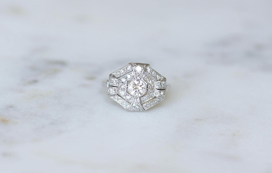 Bague Art Deco Octogonale Diamants sur Platine