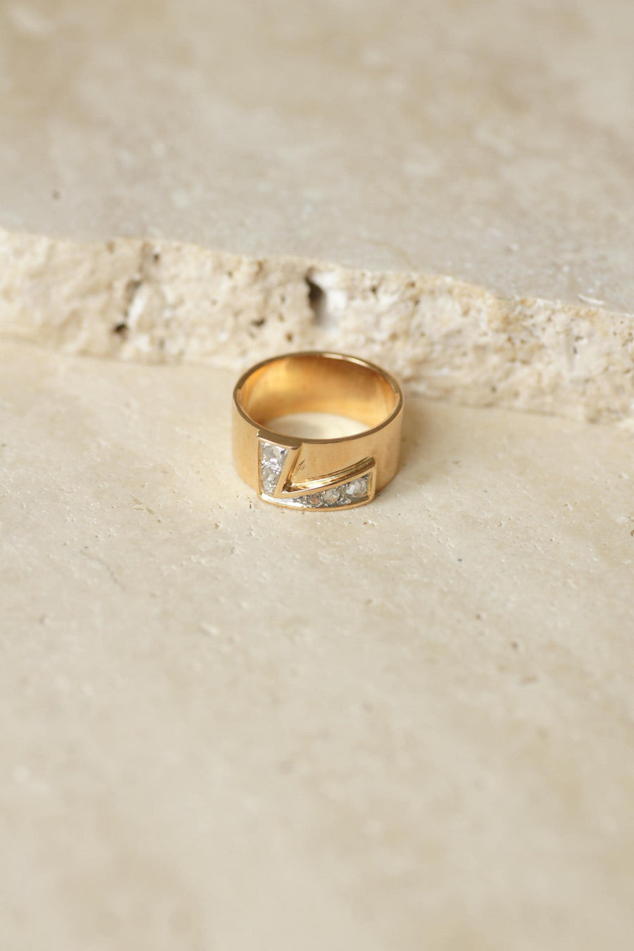 Bague Bandeau Lettre Initiale L Diamants sur Or rose et Platine