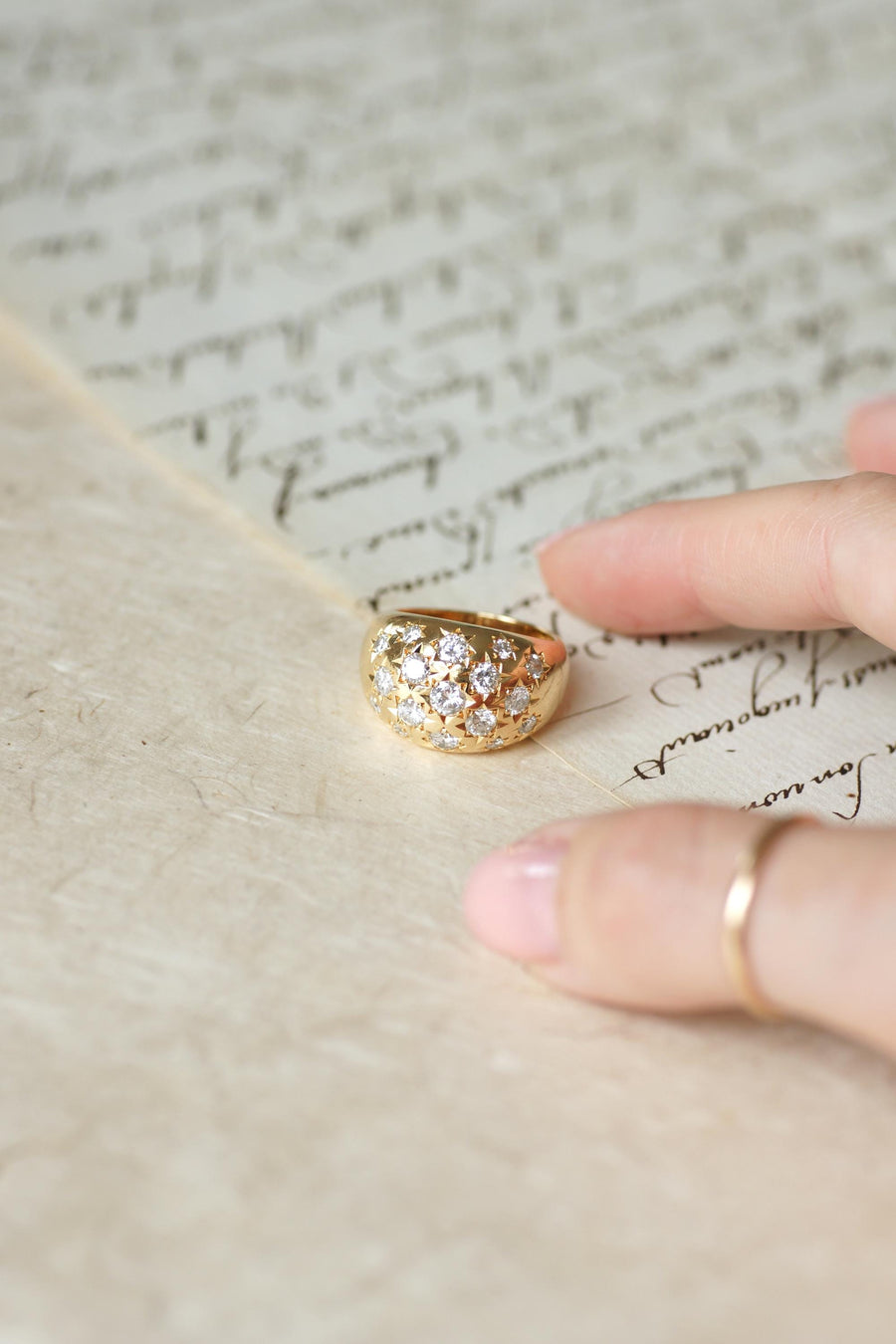 Bague Vintage Jonc Constellation en Or jaune et Diamants 1,60 Cts