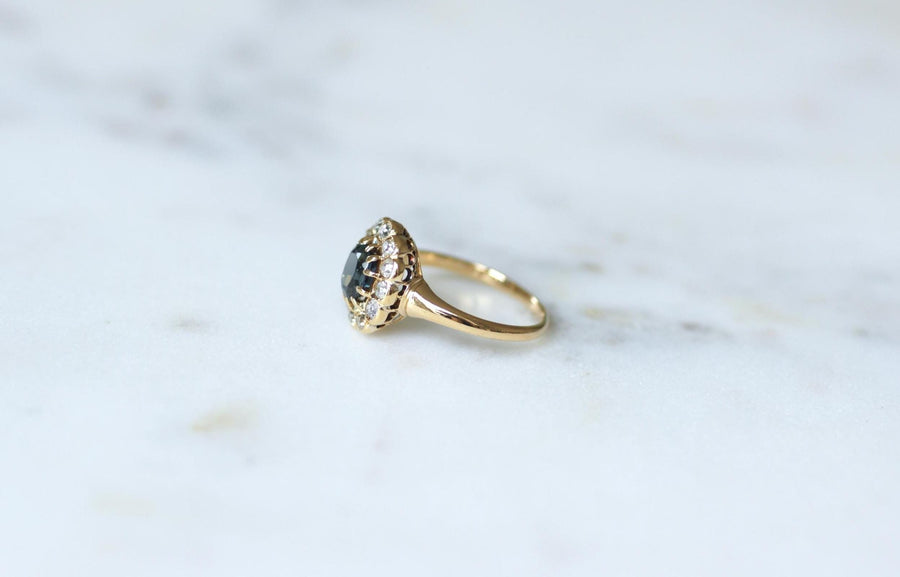Bague Marguerite Ancienne Saphir 0,85 Cts et Diamants sur Or jaune