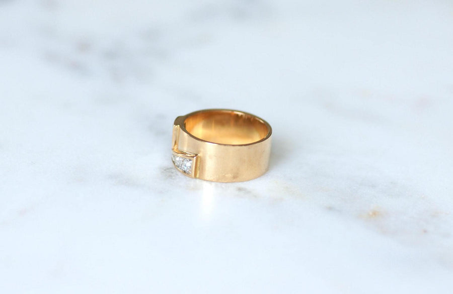 Bague Bandeau Lettre Initiale L Diamants sur Or rose et Platine