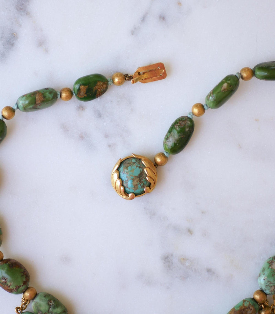 Collier Ancien Neo Egyptien Or Jaune et Turquoises