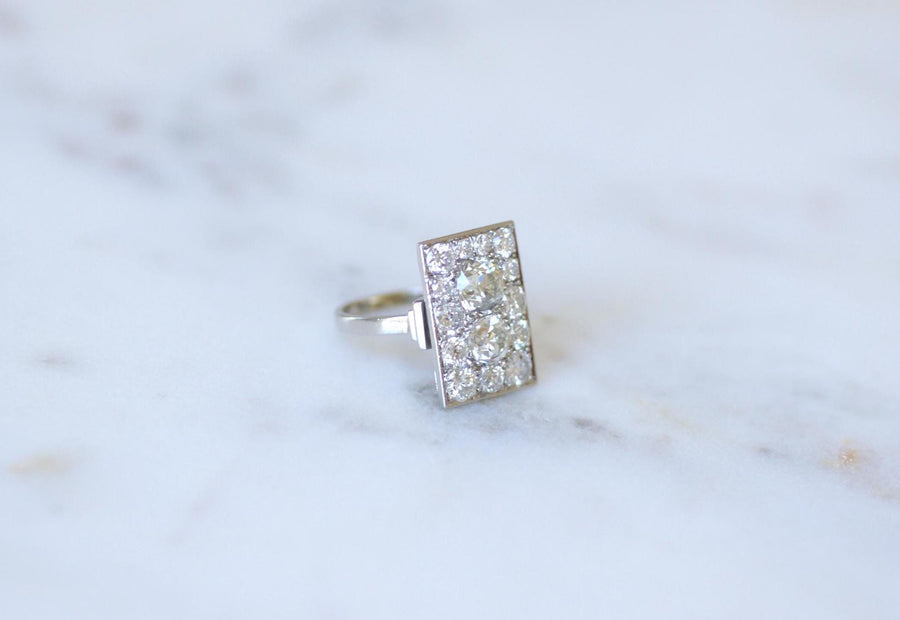 Bague Rectangulaire Art Déco Diamants 3,50 Cts