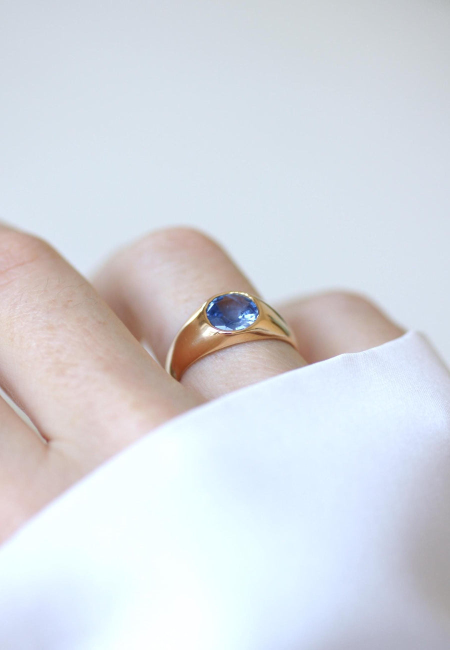 Bague Jonc Saphir de Ceylan Non Chauffé 1,30 Cts sur Or Jaune
