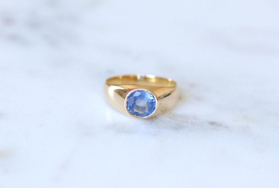 Bague Jonc Saphir de Ceylan Non Chauffé 1,30 Cts sur Or Jaune