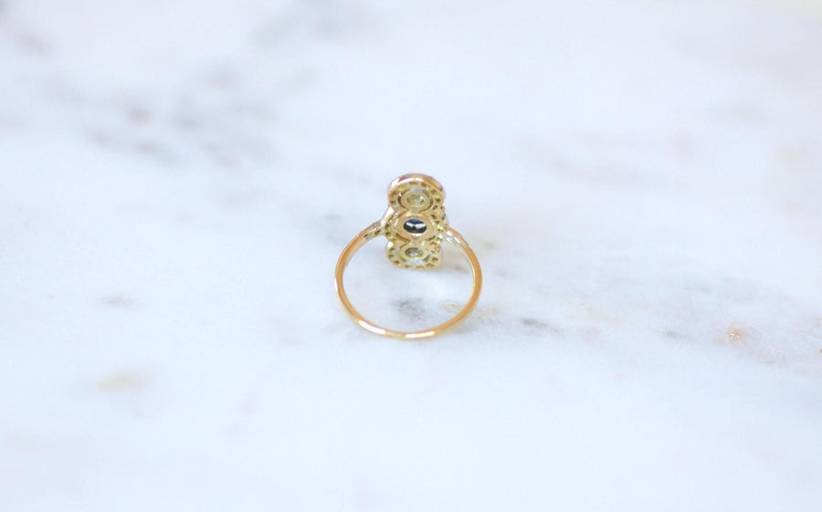 Bague Belle Epoque Saphir 1,18 Cts et Diamants sur Or et Platine