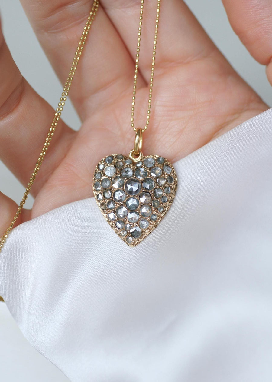 Pendentif Ancien Cœur Diamants sur Or Rose