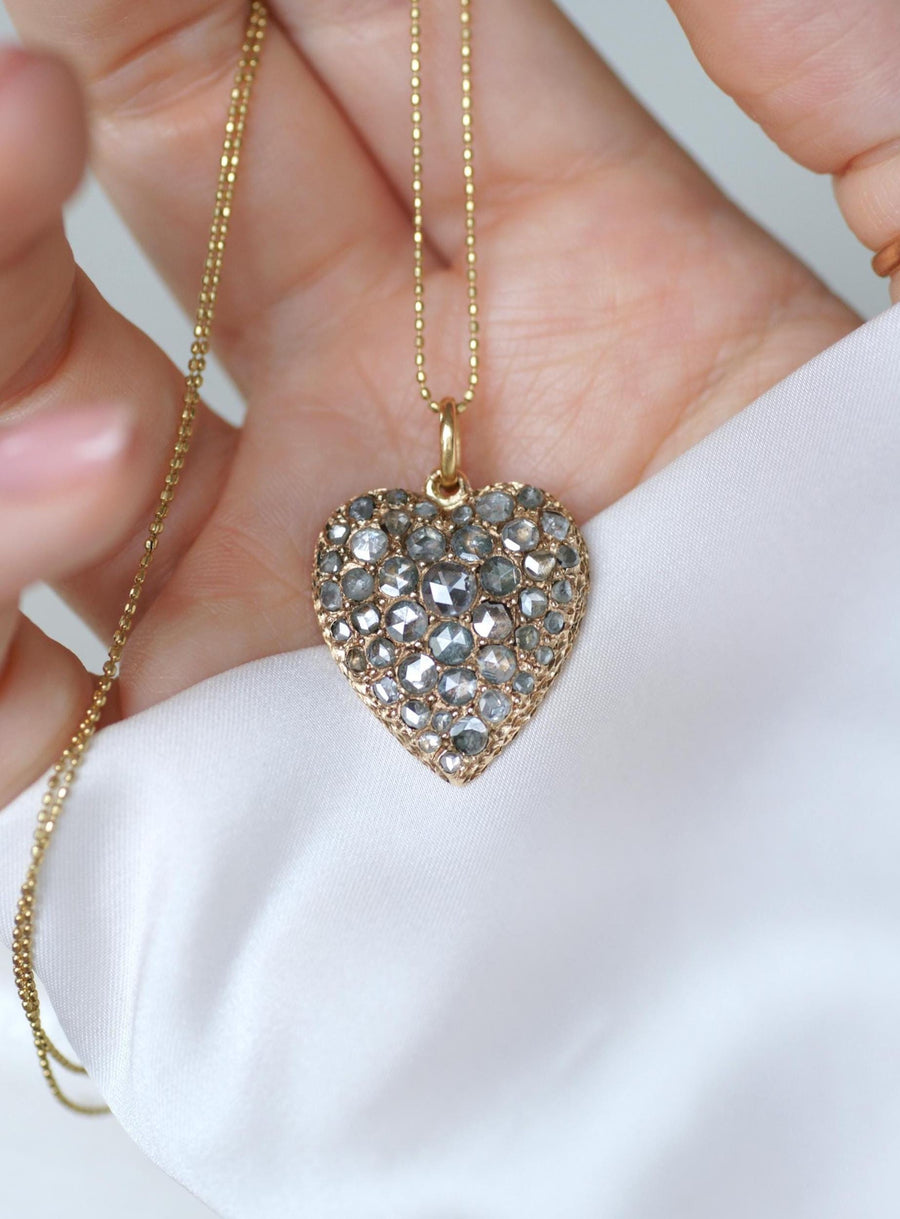 Pendentif Ancien Cœur Diamants sur Or Rose