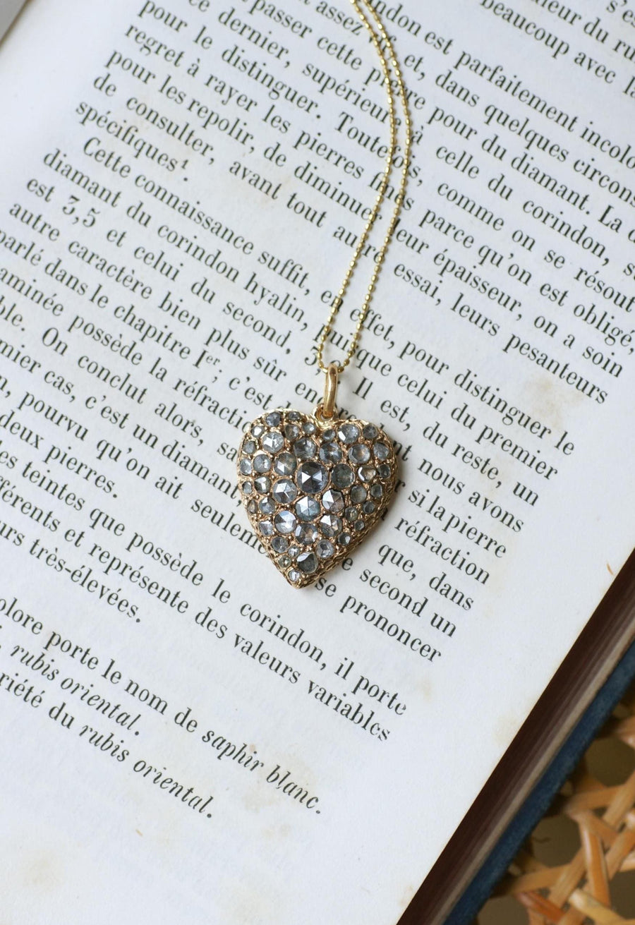 Pendentif Ancien Cœur Diamants sur Or Rose