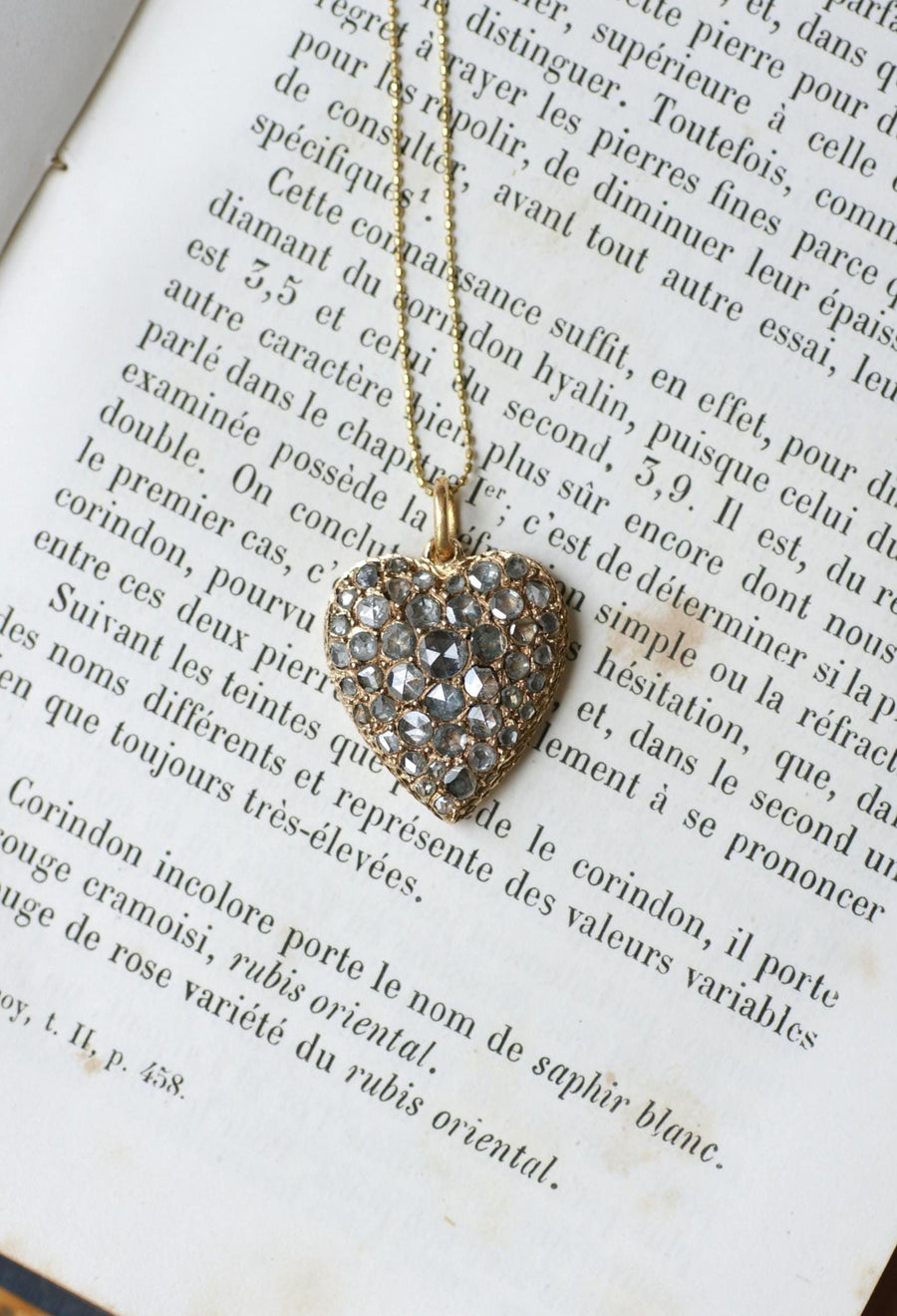 Pendentif Ancien Cœur Diamants sur Or Rose