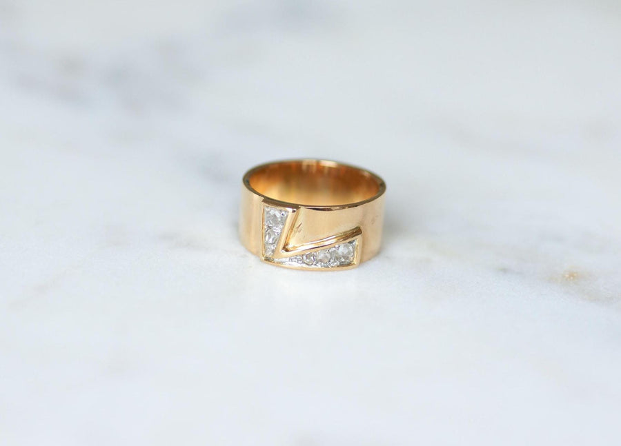 Bague Bandeau Lettre Initiale L Diamants sur Or rose et Platine